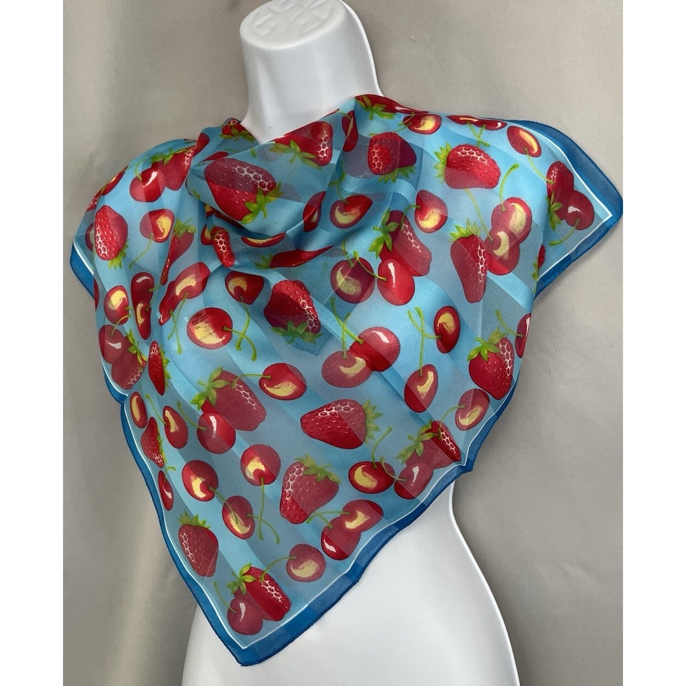 Symphony Scarfs square bandana strawberry and cherry print pattern Made In Italy